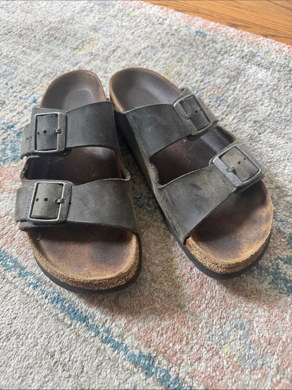 Birkenstock Black Two-Strap Cork Footbed Sandals